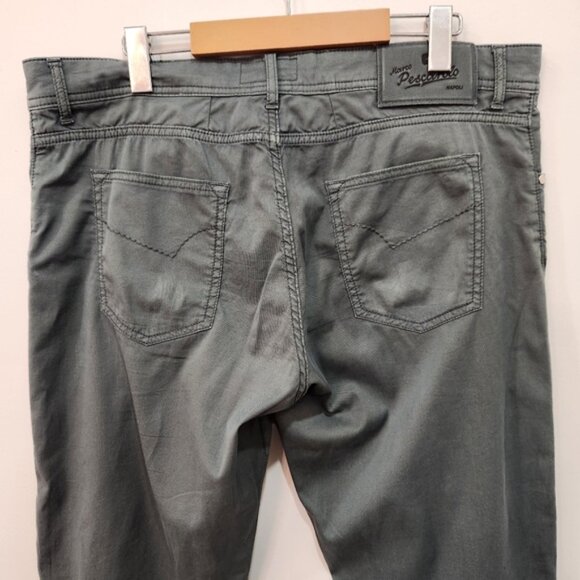Marco Pescarolo Pants Mens 56 36×34 Green Nerano 1 Cotton Silk Chino 5 Pocket - Picture 4 of 16